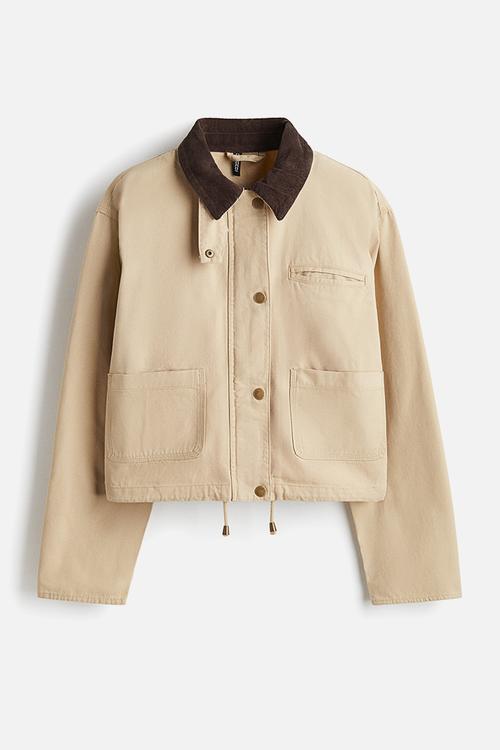 Corduroy-collar canvas jacket - light beige 
