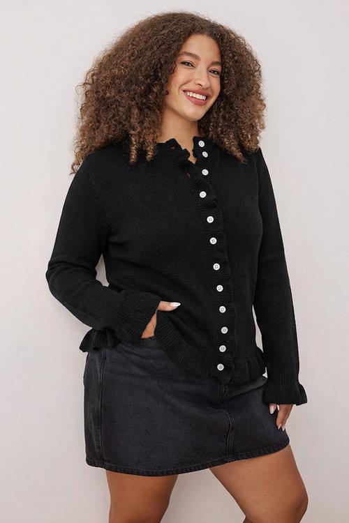 Button & Flywheel Detailed Soft Textured Knitwear Cardigan - Black