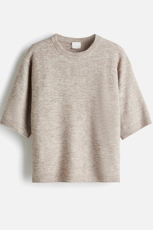 Knitted T-shirt - beige marl 