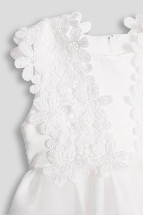 Lace cross bouffant dress - white