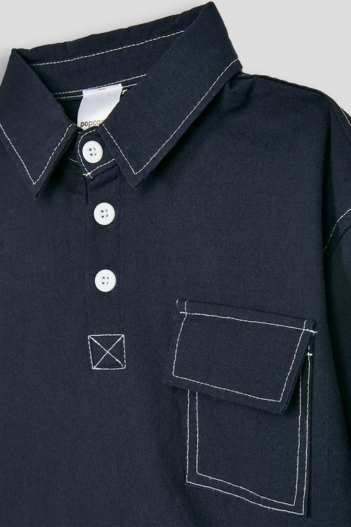 Denim shirt with contrast stitching - navy