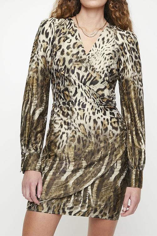 Marion Fix Wrap Dress - Wavy Leopard Print