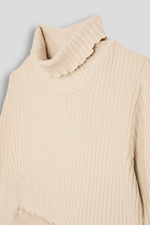 Turtleneck dress with tulle skirt - wheat brown