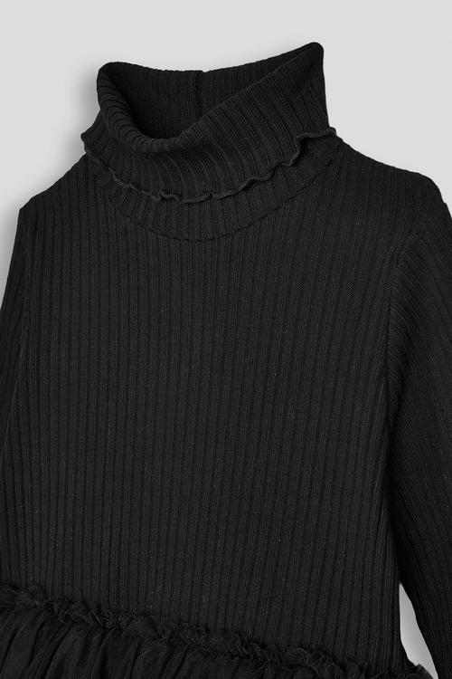 Turtleneck dress with tulle skirt - black