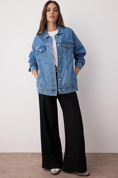 Oversize Trucker Denim Jacket - Blue