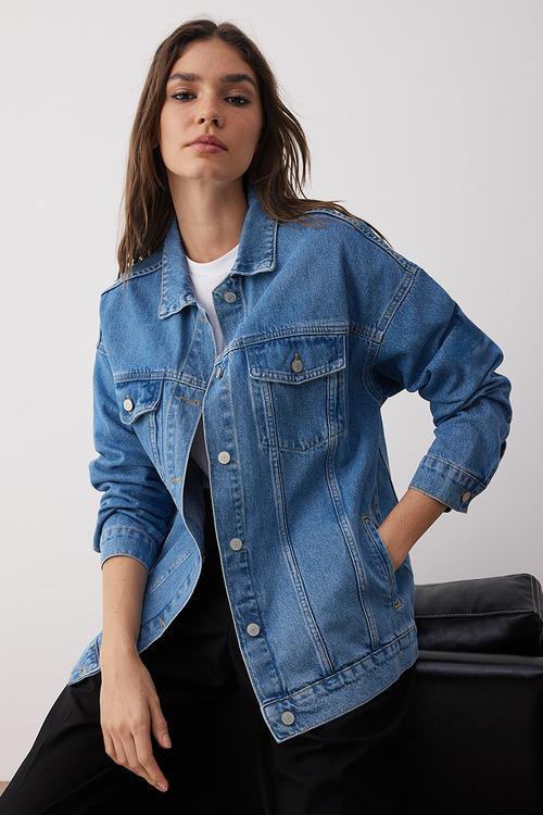 Oversize Trucker Denim Jacket - Blue
