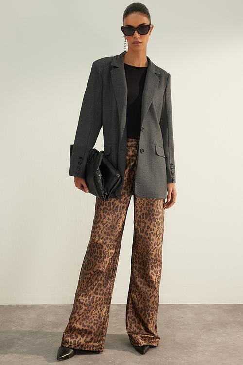 Premium Oversize Lined Woven Blazer Jacket - Anthracite