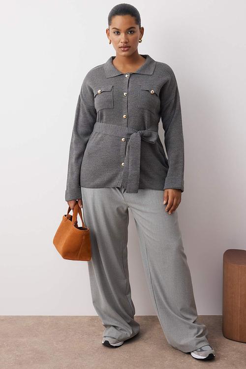 Plus Belted Knitwear Cardigan - Anthracite