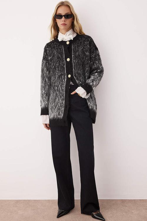 Furry/Tassel Knitwear Cardigan - Black