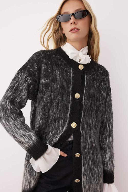 Furry/Tassel Knitwear Cardigan - Black