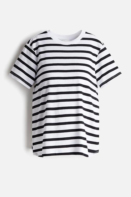 Mama cotton T-shirt - white & black striped 