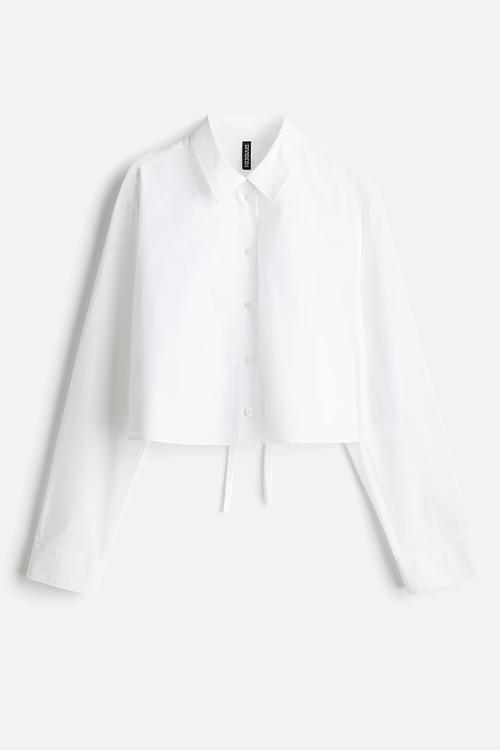 Cropped tie-detail shirt - white