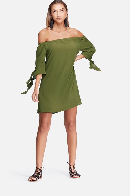 Off shoulder sleeve tie dress