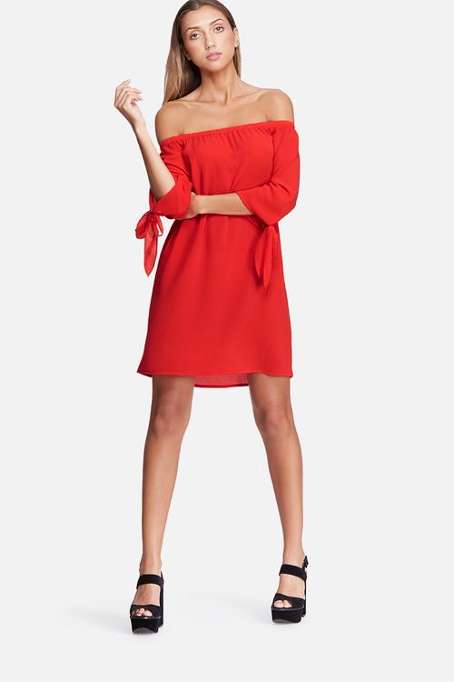 Off shoulder sleeve tie dress