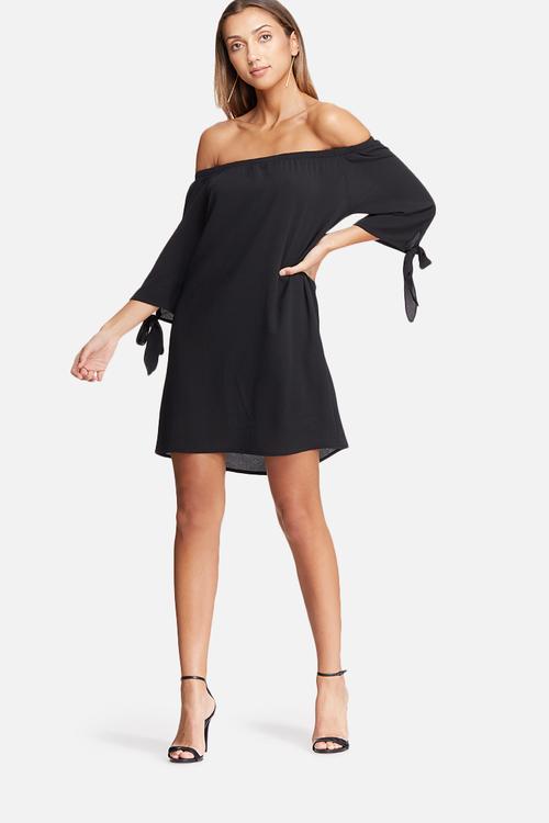 Off shoulder sleeve tie dress
