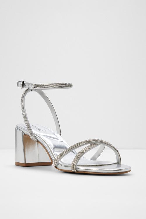Boucliette ankle strap heel - silver