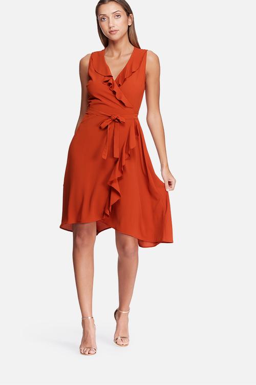 Frill midi wrap dress