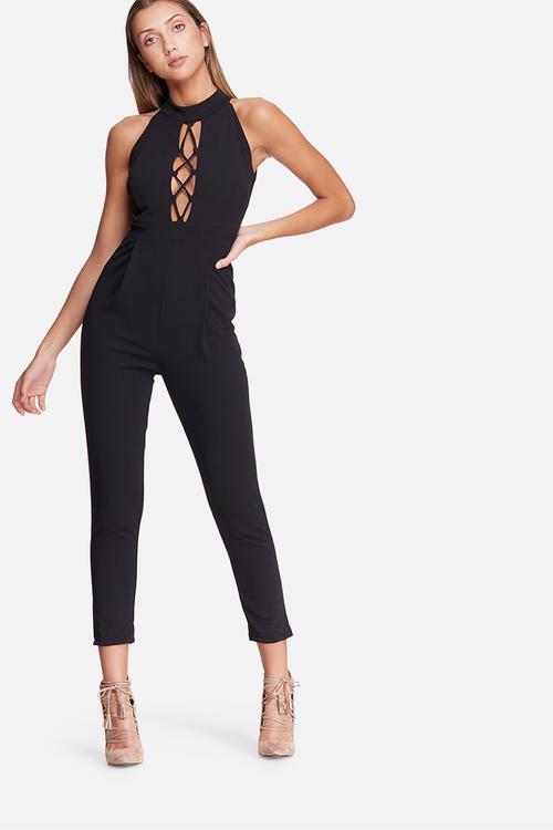High neck lace up jumpsuit