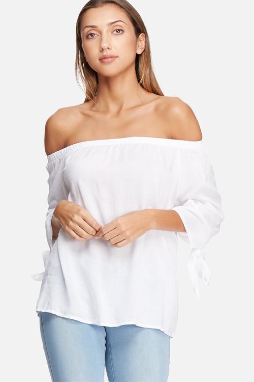 Off shoulder texture tie top