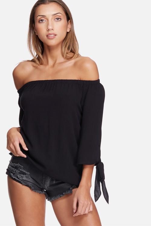 Off shoulder crepe tie top