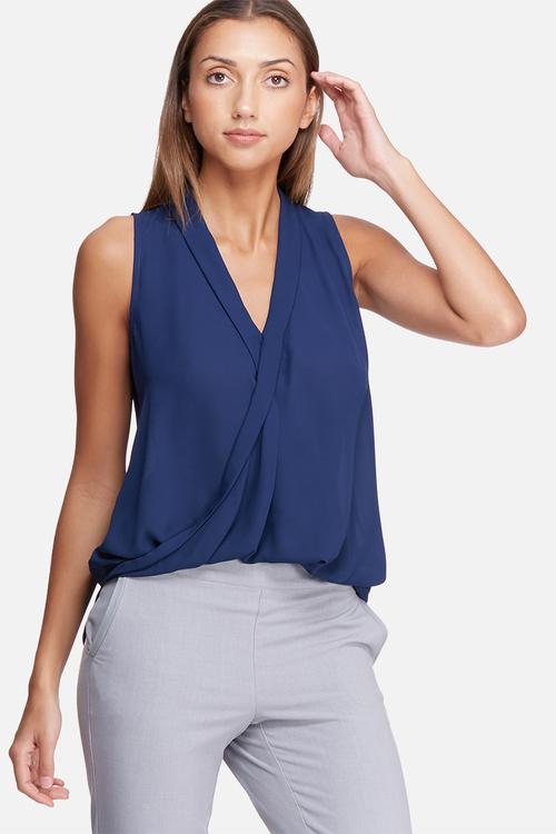 Sleeveless wrap front top