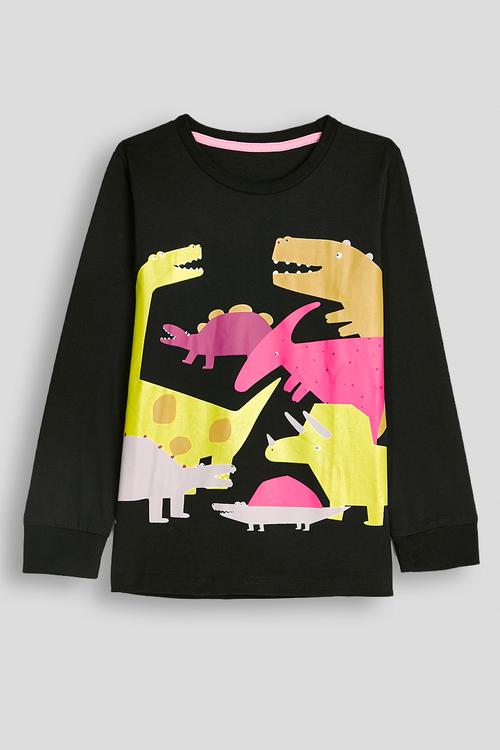 Placement print long sleeve tshirt - black/dino multi