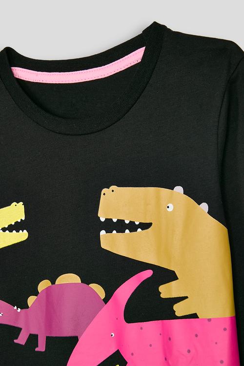 Placement print long sleeve tshirt - black/dino multi