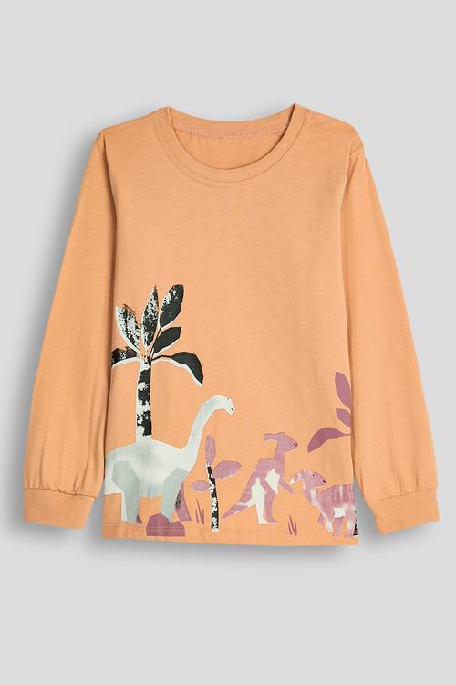 Collage-style dino graphic long sleeve tee - pastel orange