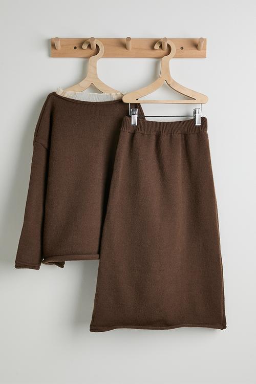 Knit sweater & midi skirt set - chocolate