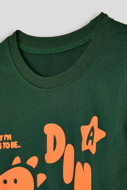 Dino graphic print long sleeve tshirt - dark green/orange