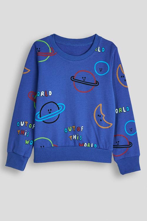 Planets aop sweatshirt with slogan - cerulean blue