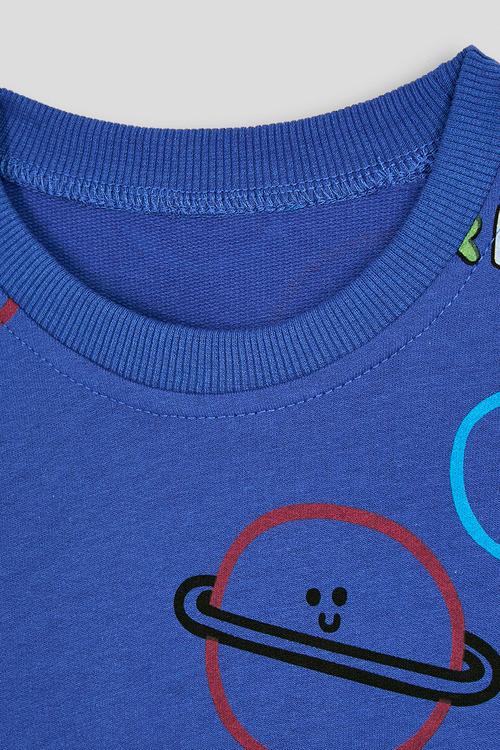 Planets aop sweatshirt with slogan - cerulean blue