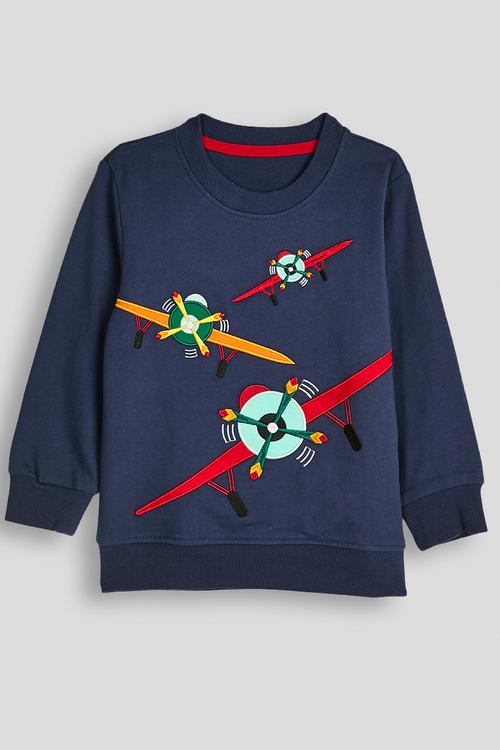Embroidered airplane graphic sweatshirt - navy