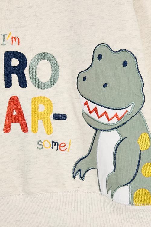 Embroidered dino graphic print sweat top - ivory