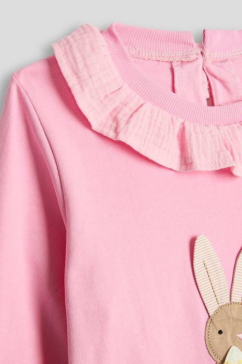 Bunny patchwork graphic sweat top keyhole closure - pink