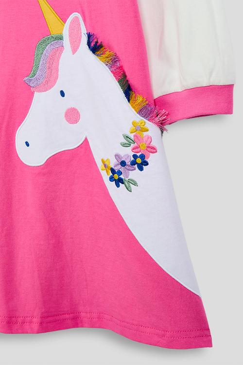 Pony embroidered graphic tshirt dress -pink/multi
