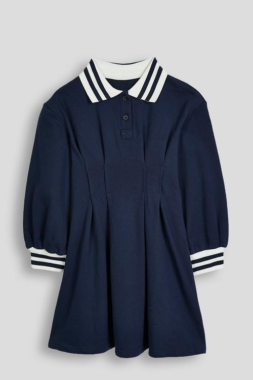 Panel golfer dress with pleats - navy & white