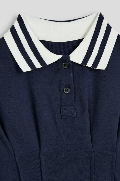 Panel golfer dress with pleats - navy & white