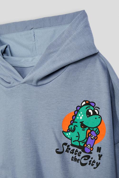 Placement print hoodie - blue/dino