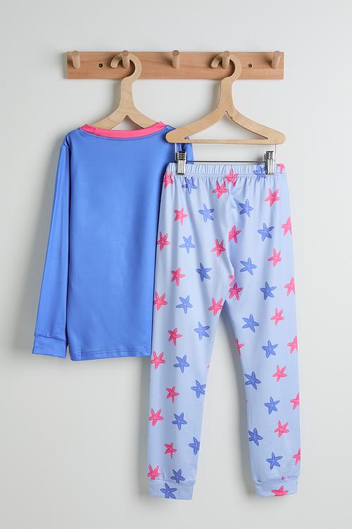 Mermaid graphic and starfish aop pj set - cornflower blue
