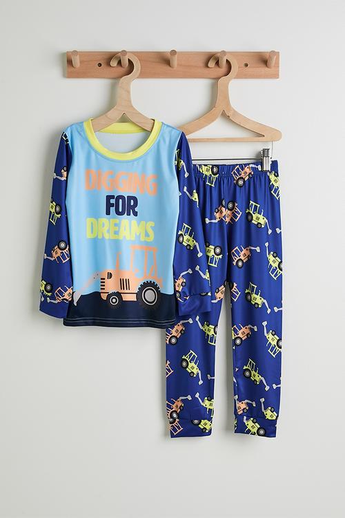 Excavator graphic and aop pj set - blue/light navy/multi