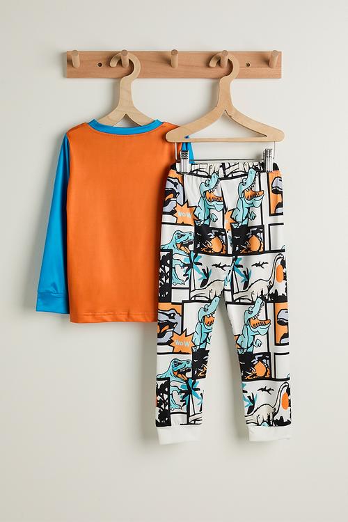 Cartoon dino pj set - blue/orange/multi
