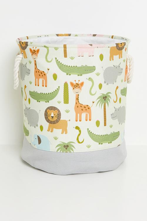 Foldable toy bin & box - pale tea green/grey/multi