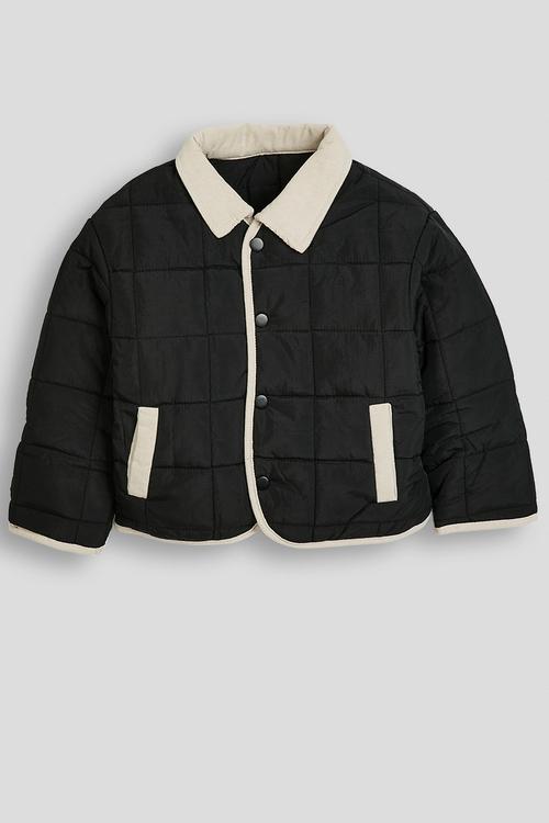 Button-up quilted jacket - black & cream