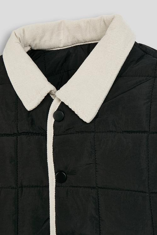 Button-up quilted jacket - black & cream