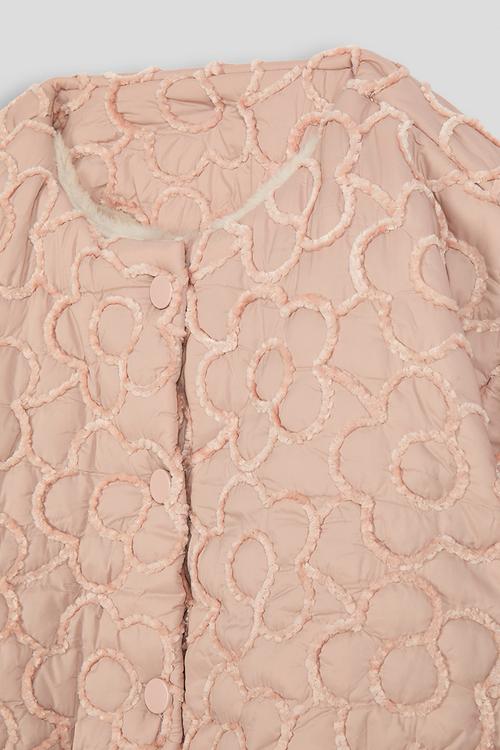 Textured flroral quilted collarless jacket - pink