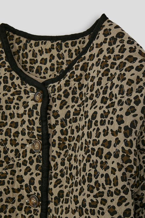 Collarless jacket - leopard print
