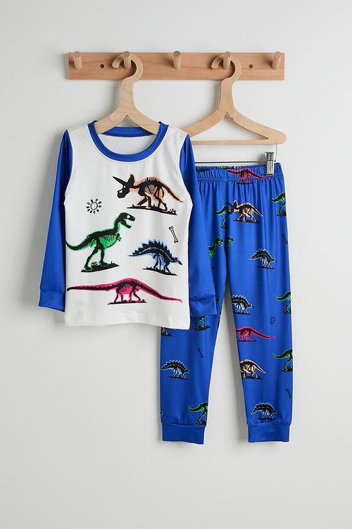 Dino long sleeve pj set - blue/white/multi