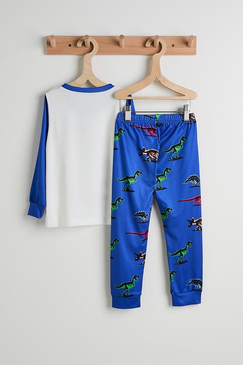 Dino long sleeve pj set - blue/white/multi