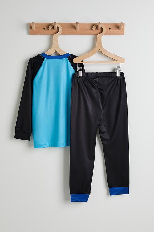 Slogan raglan sleeve pj set - black/blue
